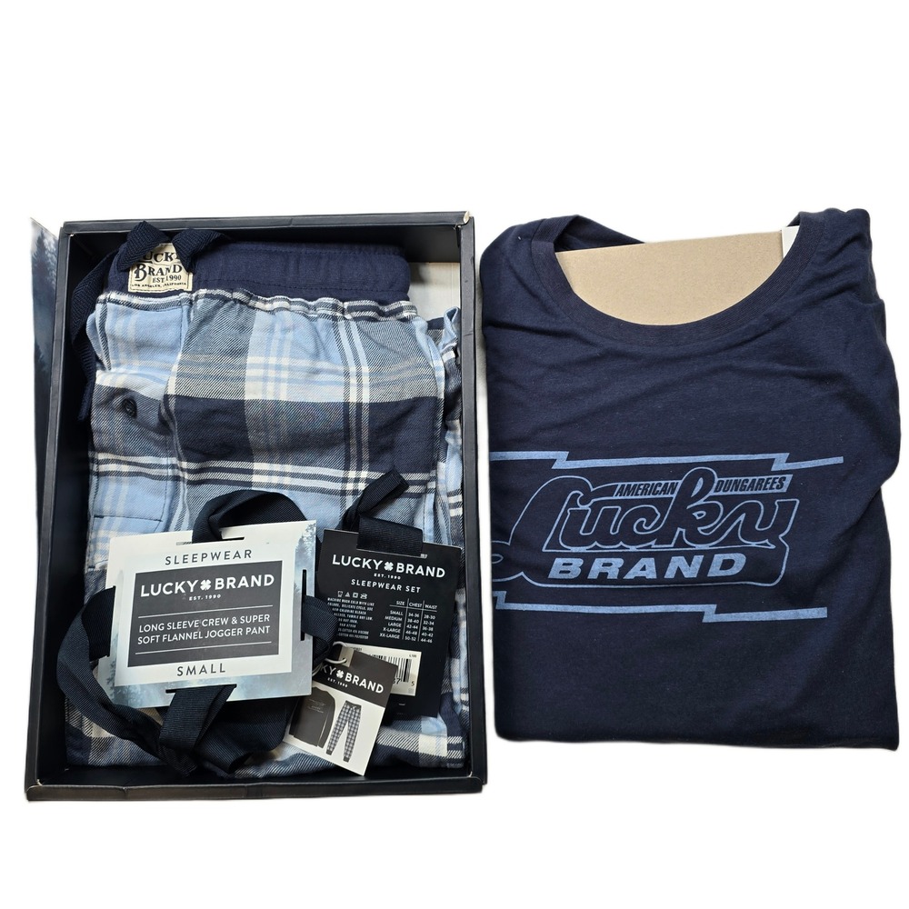Lucky Brand Sleepwear Set Mens Small Long‎ Sleeve Crew Soft Flannel Jogger NEW